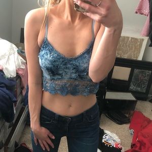 Blue tie dye lace spaghetti crop top